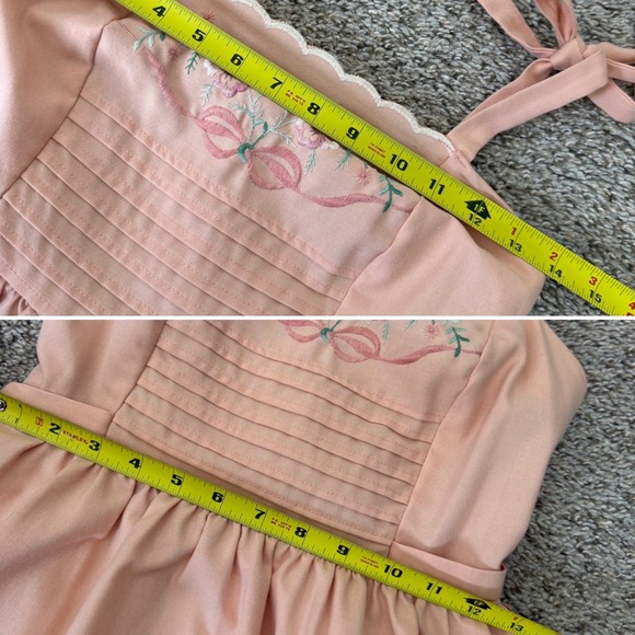 Vintage Vicky Vaughn Peach Floral Embroidered Smocked Midi Sundress 70s XS/ S - Picture 7 of 9